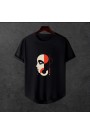  Unisex Oversize Modern Boy Pamuklu Etek Oval Siyah Baskili T-shirt